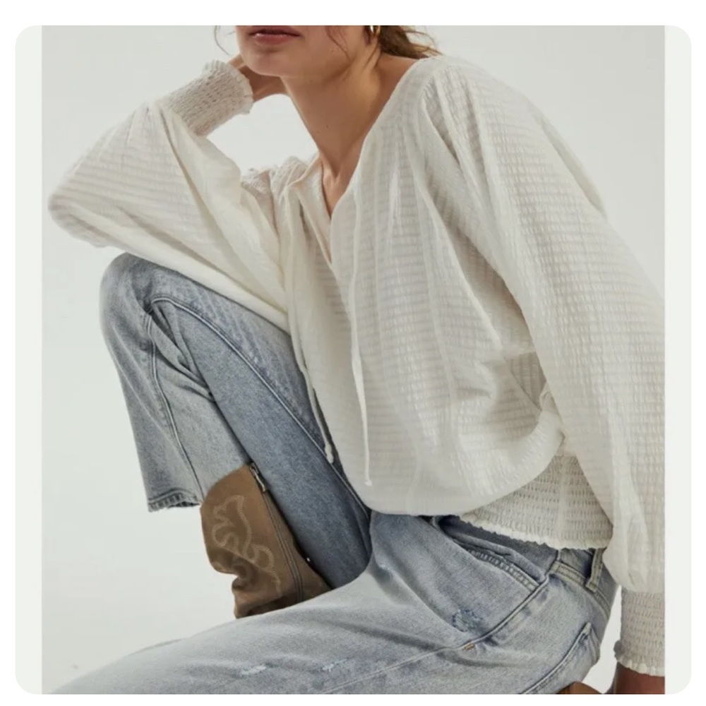 Anthropologie Rebecca Dolman Sleeve Smocked Hem Top